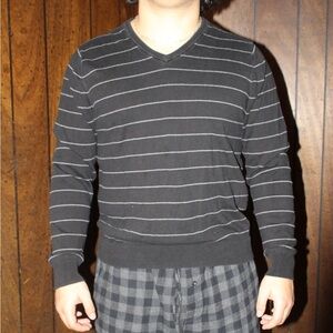 Striped Black V-Neck Long Sleeve